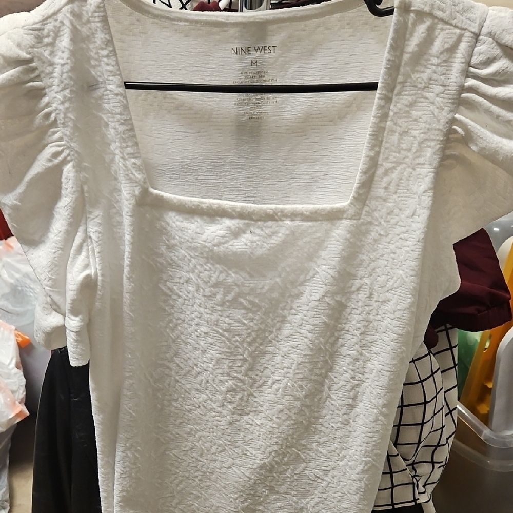 Nine West Cream Ruched Puff Sleeve Blouse